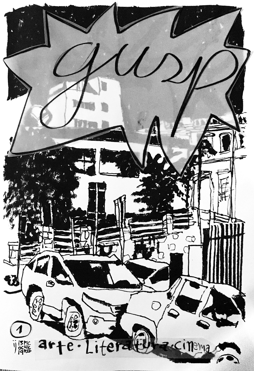 Capa do fanzine Gusp nº 1 mostra desenho a traço da esquina das ruas Victor Meirelles e Nunes Machado
