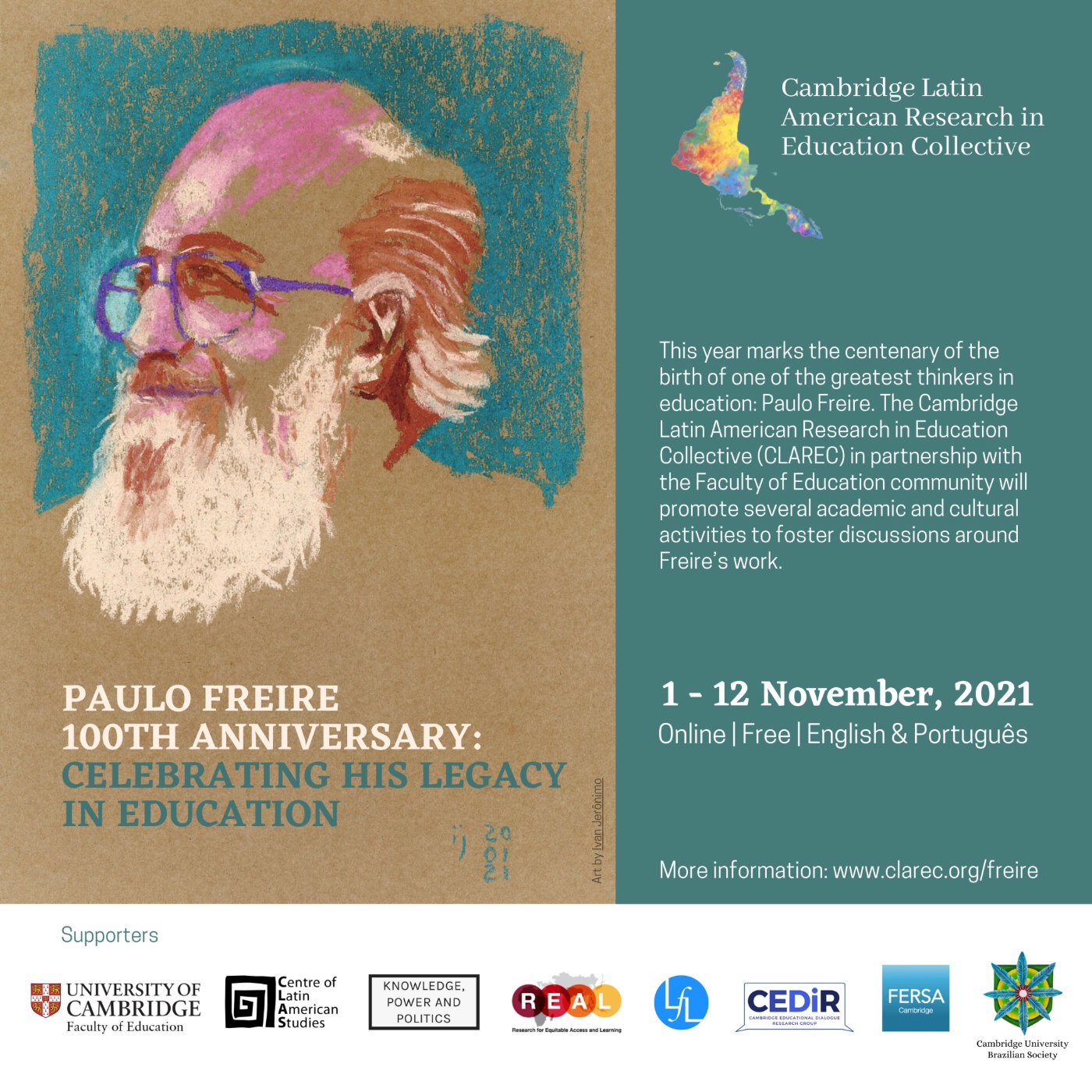 Evento na Inglaterra celebra cem anos de Paulo Freire (e adivinhe de quem é o desenho do cartaz)