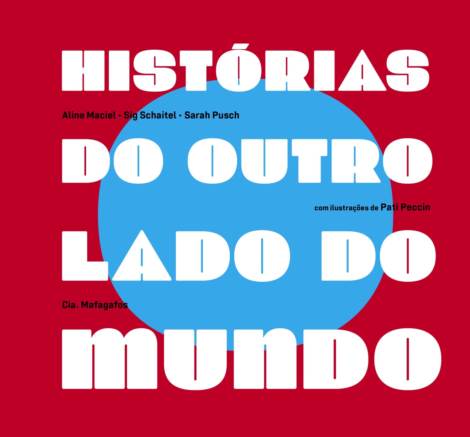 Capa do livro “Histórias do outro lado do mundo” em fundo vermelho com letras brancas