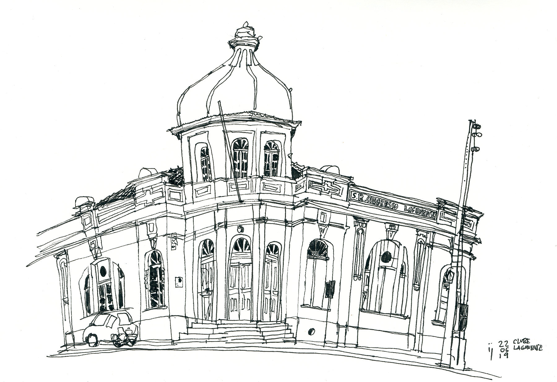 Desenho da fachada do Clube Congresso Lagunense