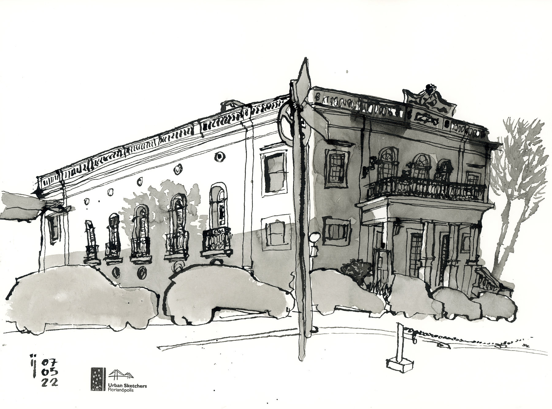 Desenho das fachadas lateral e frontal do Teatro Álvaro de Carvalho