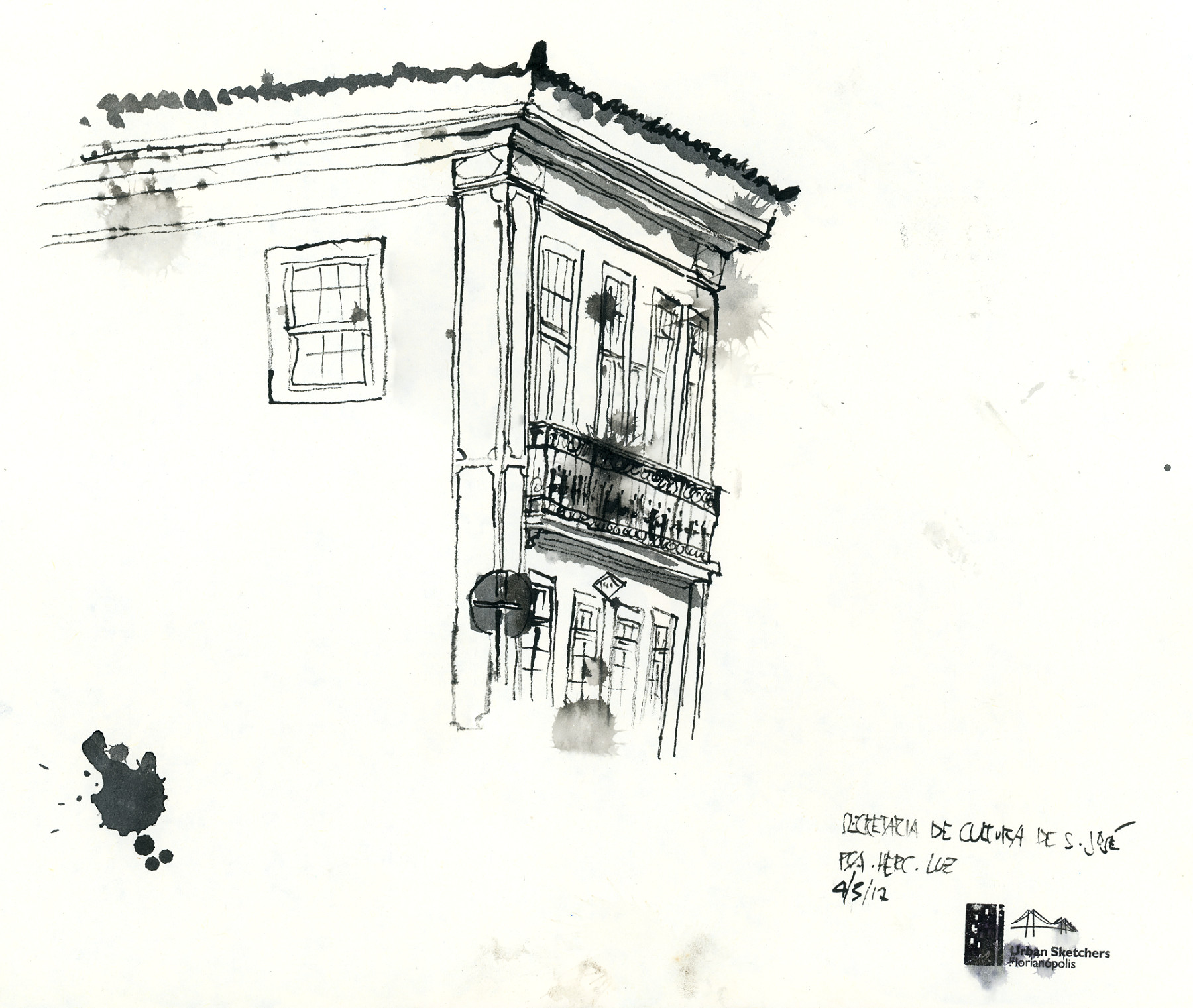 Desenho em preto e branco do prédio da Fundação Municipal de Cultura e Turismo de São José