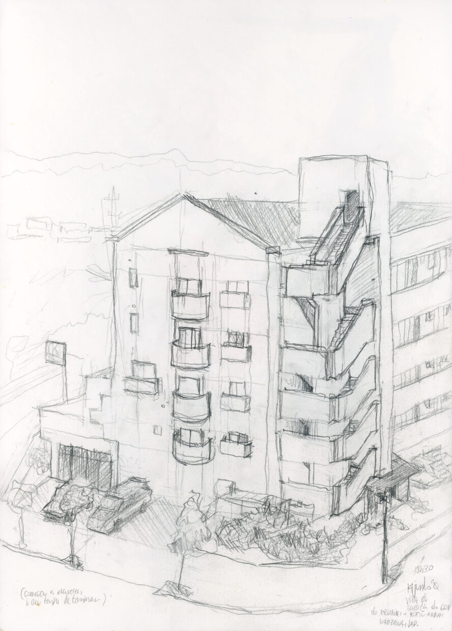 Desenho a lápis de um prédio