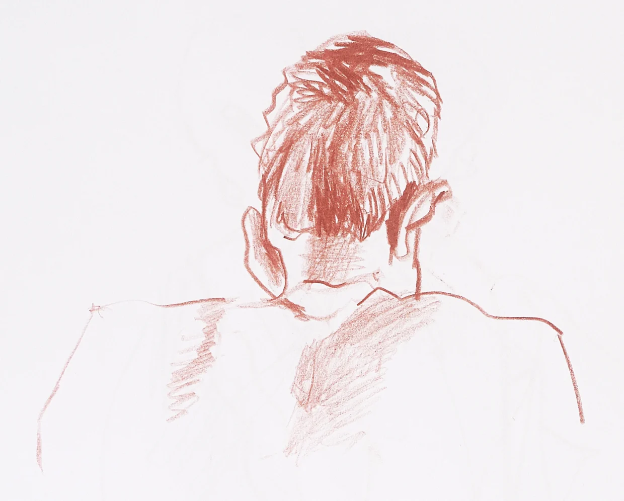 Desenho da cabeça, nuca e ombro de um rapaz.